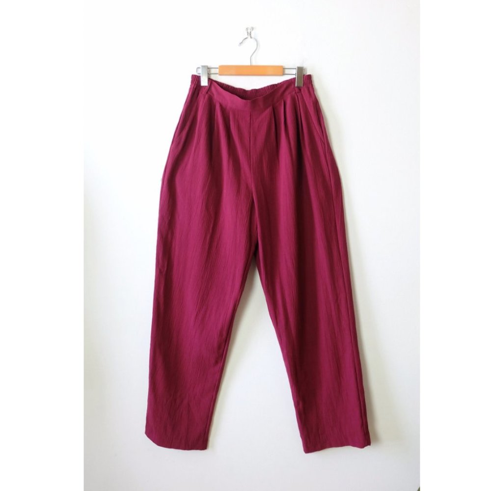 Vintage Raspberry Red Elastic Waist Tapered Easy Pants, 29+" waist
